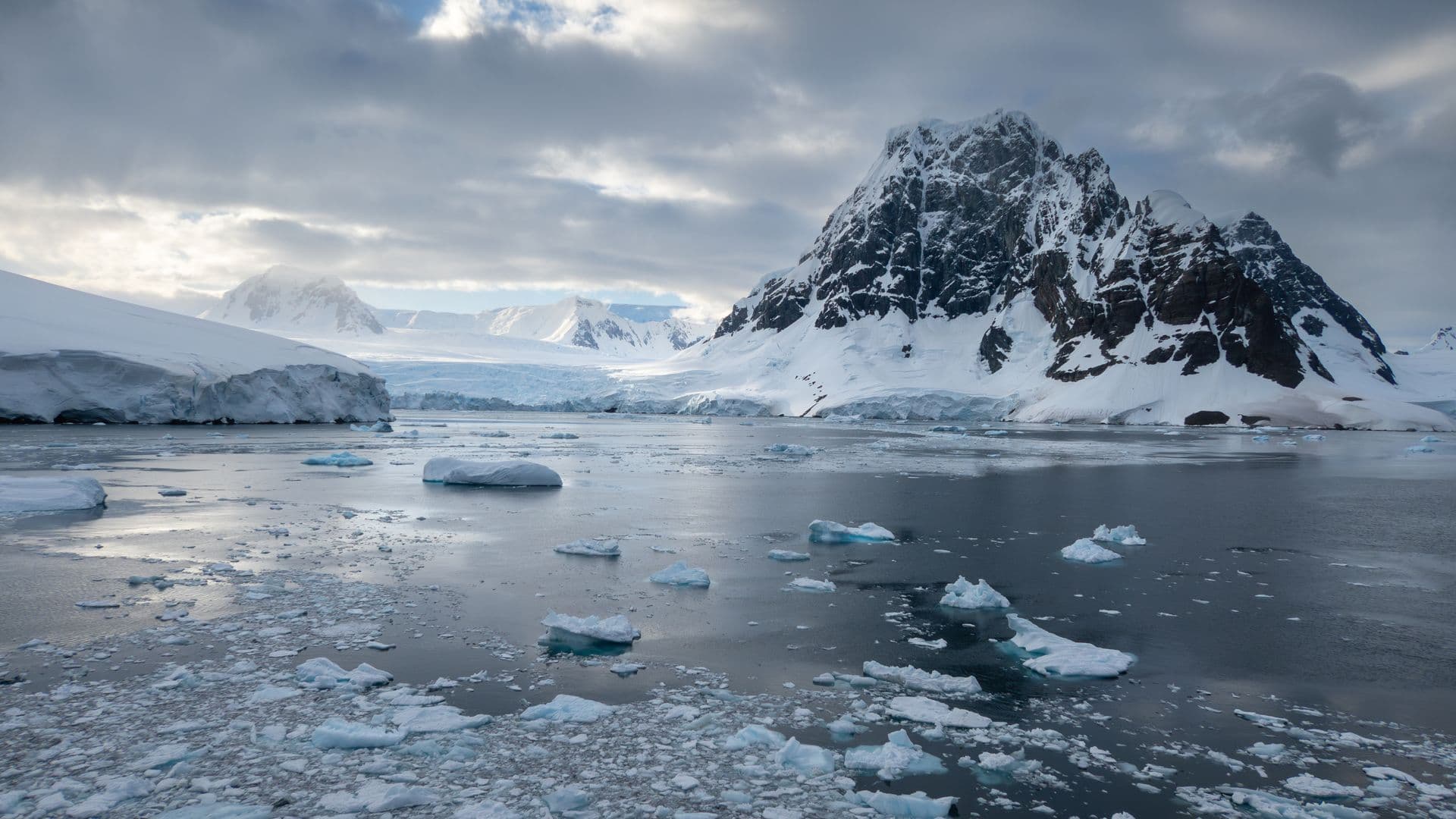 Antarctic landscape with ice and mountains